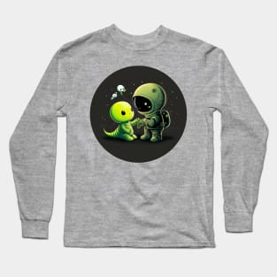 Cute Alien and an astronaut standing together Long Sleeve T-Shirt